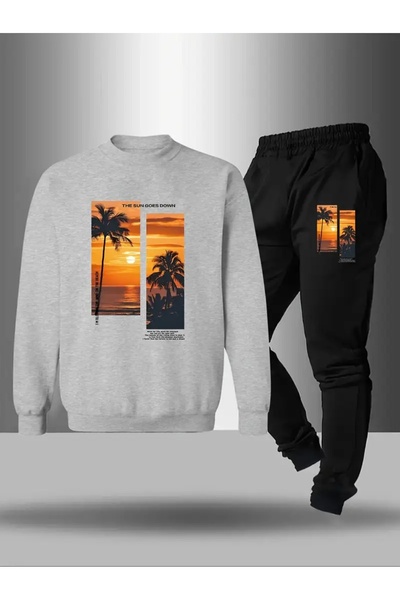 CROPSEL Children's Printed Crew Neck Sweatshirt and Sweatpants Set 3 Thread Raster for Autumn/Winter