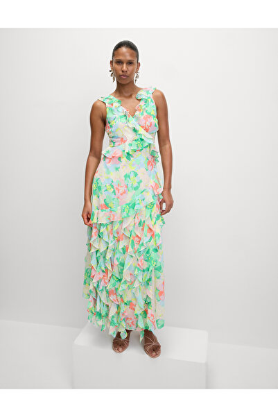 Marks & Spencer Fırfırlı Kruvaze Şifon Elbise