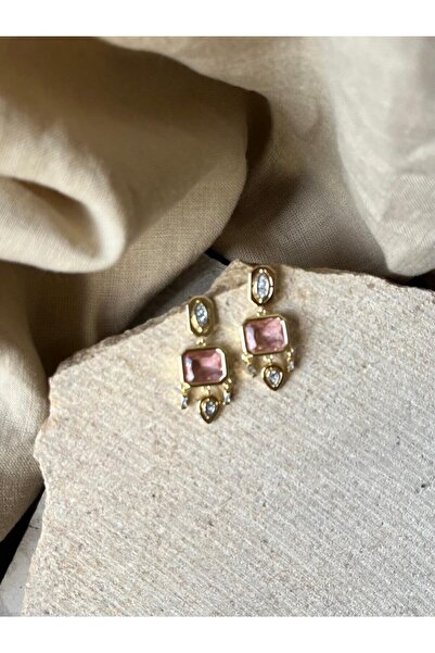 nunu takı Pink Stone Gold Color Earrings