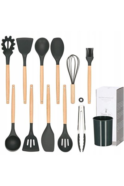 Springos Sada kuchyňského náčiní, silikon a bambus, grafit, 12 kusů