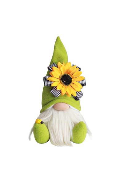 Choice Green Cute Gnome Decoration Yellow Sunflower Plush Statues Handmade We...