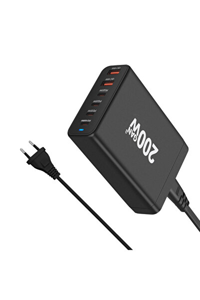 Choice EU-Black NEW 200W GaN Charger 6 Ports USB Type C PD Charger Quick Char...