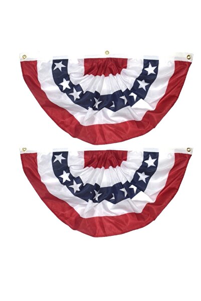 Choice Blue 2pcs 45*90cm Printed Stripes Stars Usa Pleated Fan Bunting Half Banner Flag For July 4th Indepe