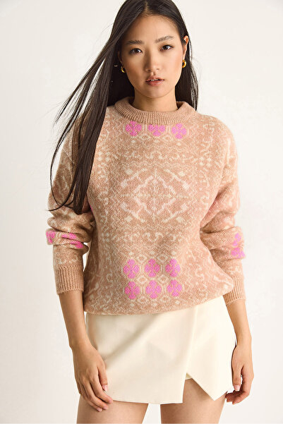 Bianco Lucci Γυναικείο πλεκτό πουλόβερ με μακρυμάνικο λαιμόκοψη 20259802