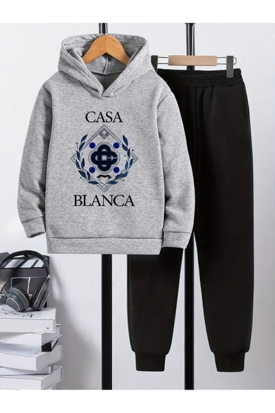 Cevval Children's Printed Hooded Sweatshirt and Sweatpants Set 3 Thread Raster for Autumn/Winter