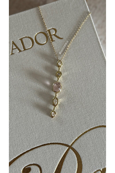 LUXSTONE قلادة Y من الذهب مع حجر وردي