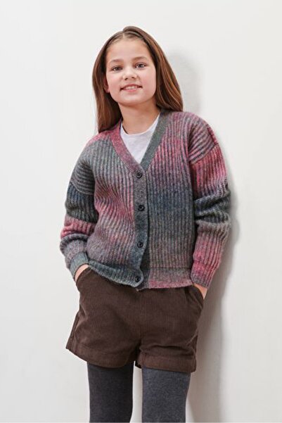 Tchibo Kids Girl V Neck Long Sleeves Textured Cardigans, Pink Combo