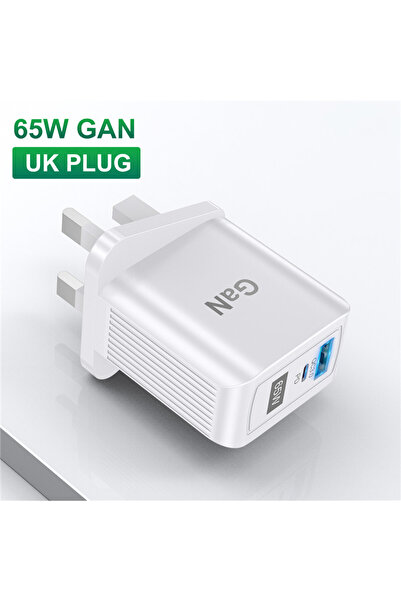 Choice قابس أبيض بريطاني USLION 65W GaN قابس بريطاني وأوروبي وأمريكي شاحن سري...