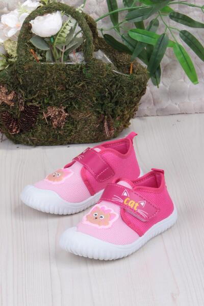 fort 3410 Gz Kedi Figürlü Anaokulu Kreş Ev Kız Çocuk Keten Panduf Ayakkabı