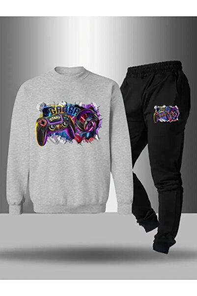 CROPSEL Children's Printed Crew Neck Sweatshirt and Sweatpants Set 3 Thread Raster for Autumn/Winter