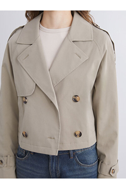 LC Waikiki Haki Ceket Yaka Crop Kadın Trençkot