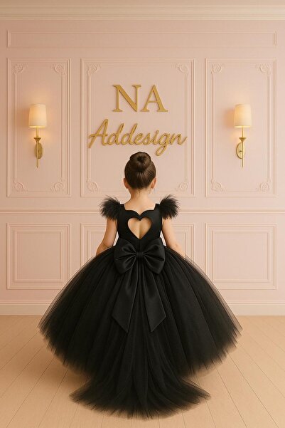 NA ADDESIGN Puffy Black Tulle Evening Dress, Girls' Special Occasion Birthday Dress with Sweetheart Back Detail