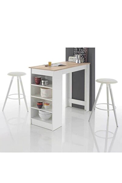 Homelux Masă de bar cu spațiu de depozitare, 115x50x103 cm, raft lateral, alb/Sonoma