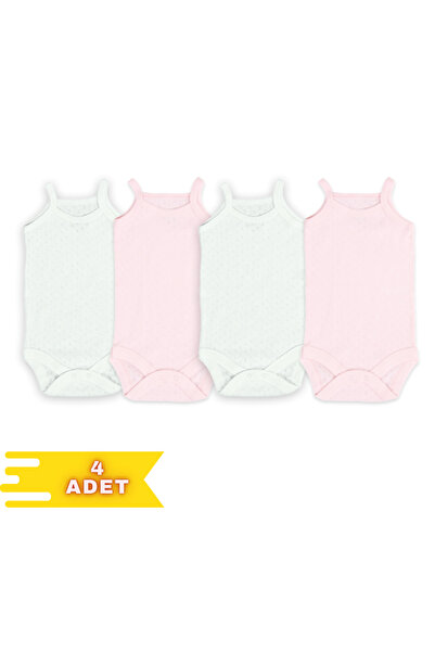Novibaby 4-Piece Rope Strap Baby Undershirt Bodysuit Cotton Snap Fastener Newborn Child 0-36 Months, Flexible Mold