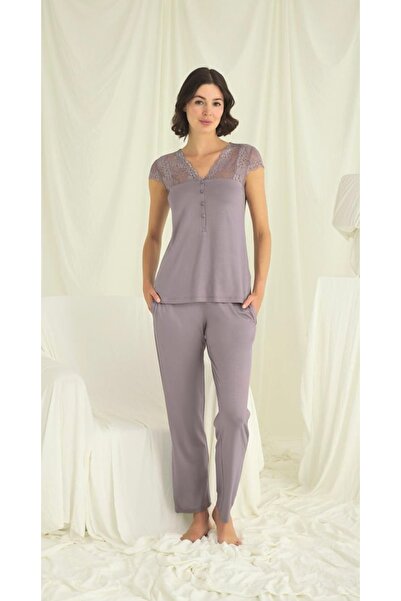 NightLove طقم بيجامة موناميس دانتيل بأزرار أمامية 18637