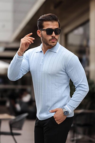 Genel Markalar erkek yarım fermuar polo yaka uzun kol mevsimlik triko kazak