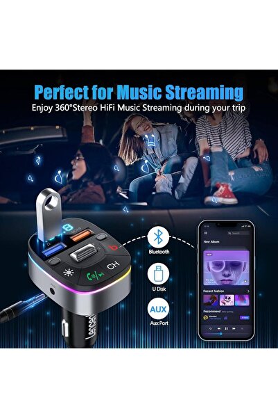 Sphone Bluetooth Araç Kiti Hızlı Şarj Çift USB Radyo FM Verici Bass Aux Ses Alıcısı MP3 Çalar Micro SD Card