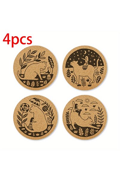 Choice Round 10x10cm 4PCS 4pcs Natural Wooden Mat Cork Coaster Engraved Lovel...