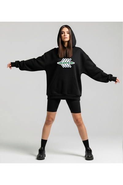 Bheka Concept سويت شيرت بقلنسوة كبير الحجم مطبوع عليه تجديف للجنسين