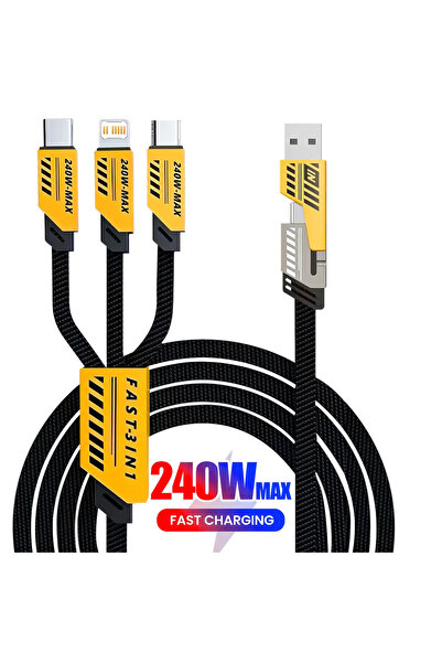 Choice 1.2 متر أسود 3 في 2 240 واط سلك شحن سريع لشاحن Micro USB من النوع C 1....