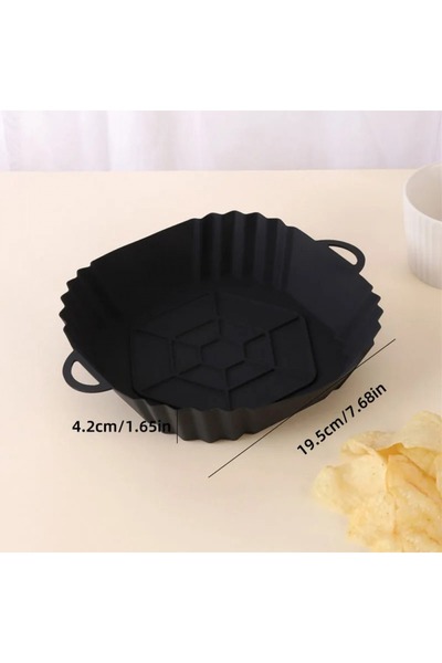Choice black 1Pc Silicone Air Fryer Pot Tray with Handle, Square Air Fryer Baking Pan, Reusable Air Fryer L