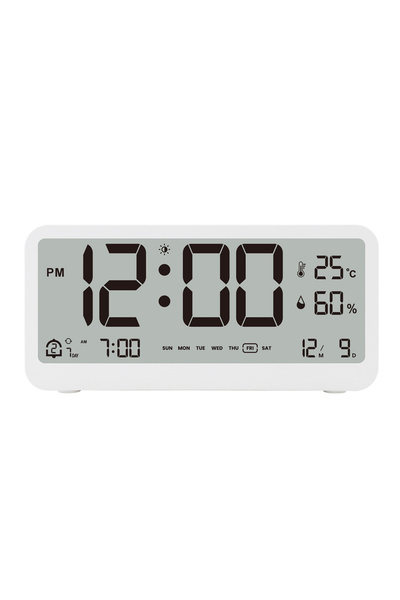 Choice WHITE 8001-EN Multifunctional Digital Clock LED Brightness Adjustable Temperature Humidity Displayin