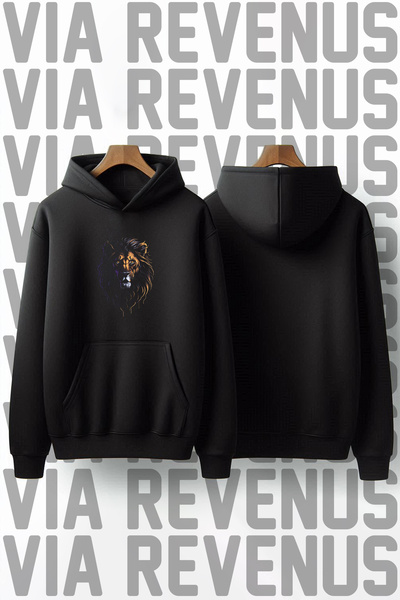 Vordevia Hanorac din bumbac cu glugă cu imprimeu de leu, cu 3 fire