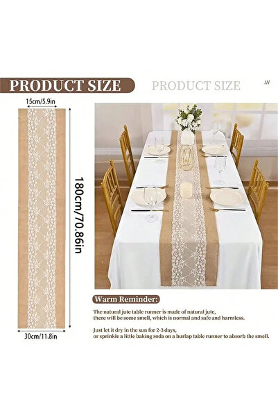 Choice مفارش طاولة زفاف من الخيش باللون الكاكي مع دانتيل أبيض ديكور مفارش طاو...