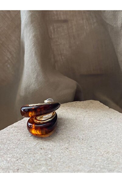 nunu takı Kahverengi Taşlı U Küpe