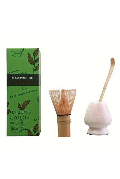 Choice Pink Dot 3pcs/set Matcha Set Bamboo Whisk Tea spoon Ceramic fittings Matcha Whisk (Chasen) Tea Spoon
