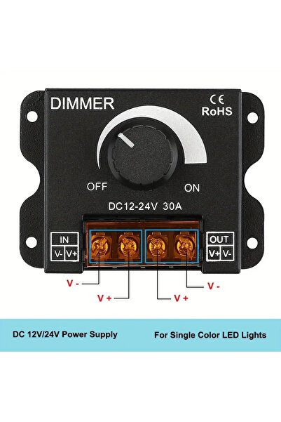 Choice DC 12V-24V LED Dimmer Switch 30A LED Monochrome Controller PWM Digital Stepless Dimming for Lamp ...