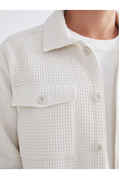 LC Waikiki Ανδρικό πουκάμισο με μακρυμάνικο παλτό Ecru Regular Fit