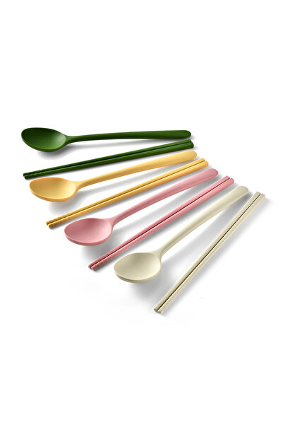 Choice 8Pcs Mix 2/8Pcs Silicone Flatware Cutlery Set Sushi Sticks Coffee Tea Spoons Set Dinnerware Korean C