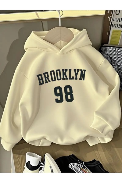 buendiakids Hanorac cu glugă cu imprimeu Brooklyn 98 alb pentru fete/băieți