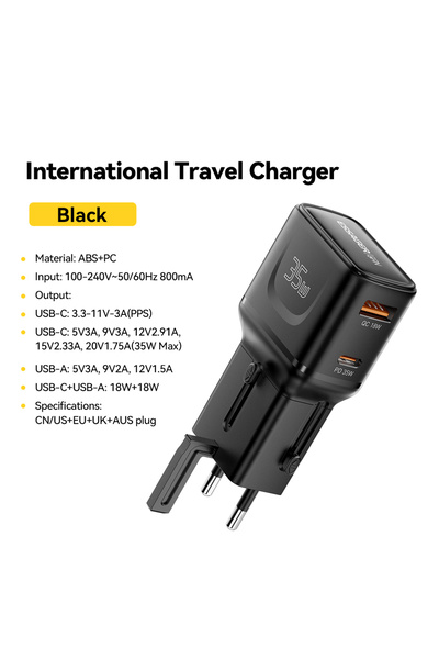 essager شاحن سفر دولي ثنائي المنافذ بقدرة 35 واط بتقنية GaN، مزود بمقابس صيني...