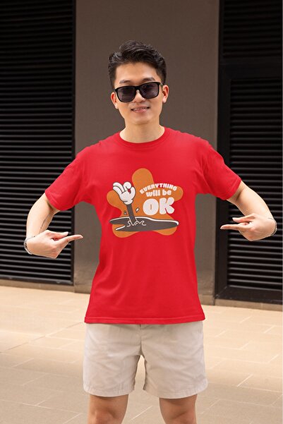 ArtYus Men's I'M Okay Transfer Printed Round Neck Short Sleeve T-Shirt