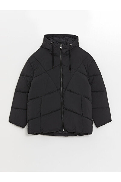 LC Waikiki Black Hooded Plain Oversize Women's Puffer Coat