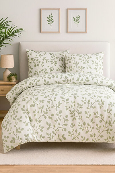 CollessiaHome طقم غطاء لحاف مفرد من قطن البوبلين بنسبة 100% بنمط الأوكالبتوس