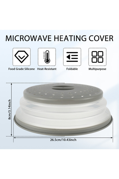 Choice 1 Set Light Grey Microwave Splatter Cover 10.5inch Collapsible with Handle Multi Functional Microwav