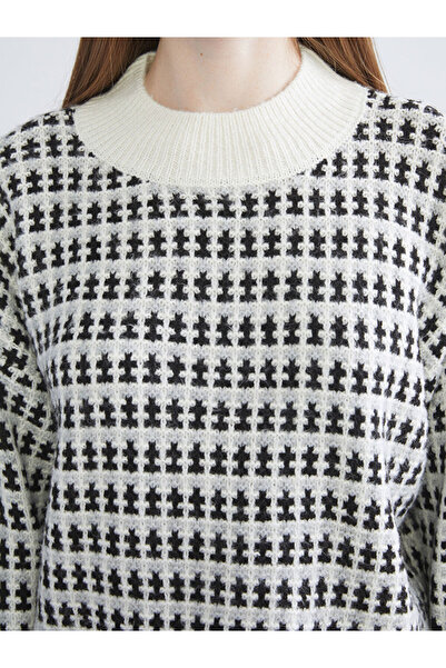 LC Waikiki Sparkling Choices from Shining Store | Mock Neck Patterned Crop Women's Knitwear Sweater