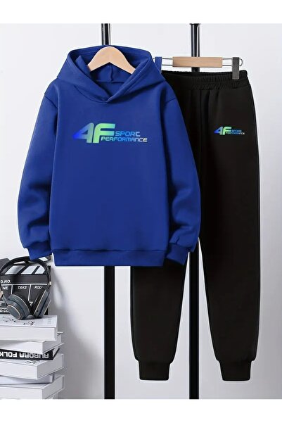 Cevval Детски комплект с качулка и спортен екип с принт, 3-слоен шерпа за есен/зима