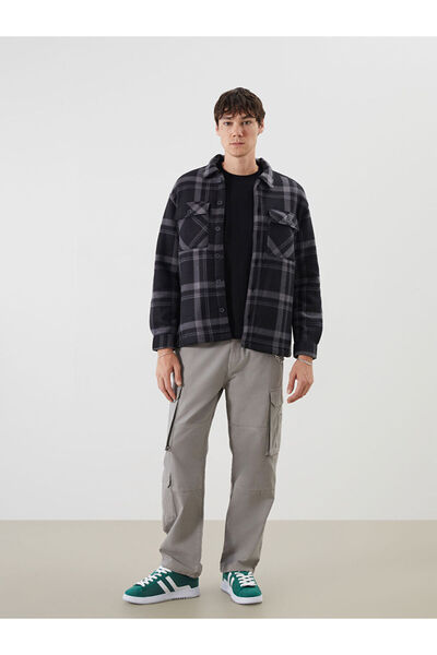 LC Waikiki Black Comfortable Fit Long Sleeve Plaid Men's Shirt Jacket