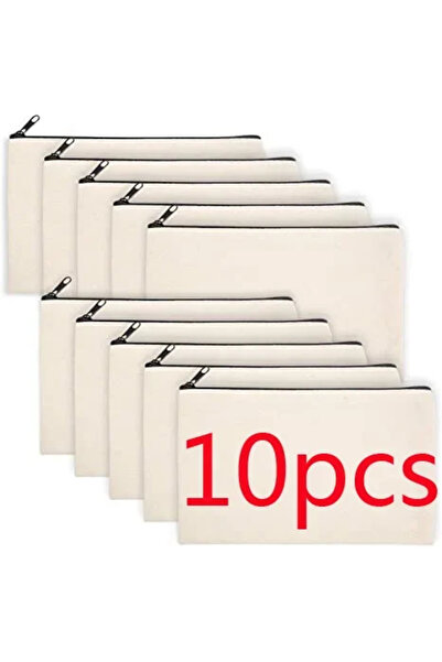 Choice 21x12 سم 10 قطع بيج DIY قماش فارغ حقيبة بسحاب حقيبة أقلام مدرسية للمدرسة DIY Craft B