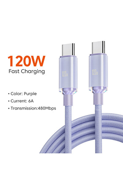 Choice 1.5 متر كابل USB C إلى Type C أرجواني 120 وات 6 أمبير PD سريع الشحن لل...