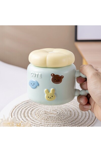 Flippy Children's Mug, Flippy, Porcelain, Animal Figurines Print, CUTE Model, Mug with Lid, Light Blue