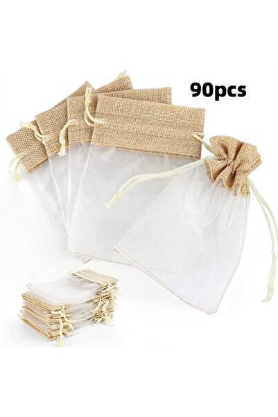 Choice 15x10x0.3 سم 30 قطعة 30/90 قطعة أكياس هدايا صغيرة من الكتان الجوت بربا...