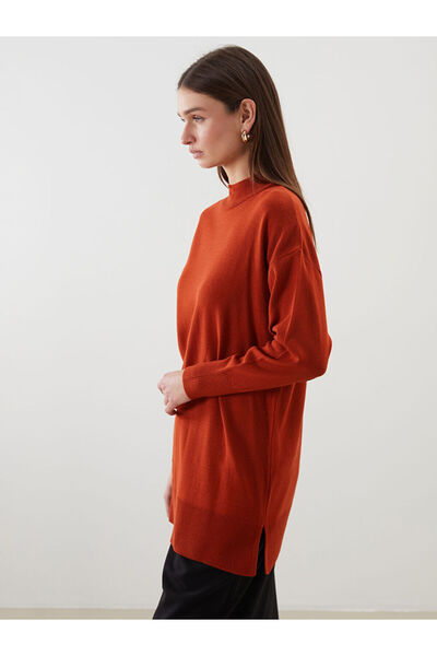 LC Waikiki Lcw Modest Orange Stand Collar Women's Knitwear Tunic