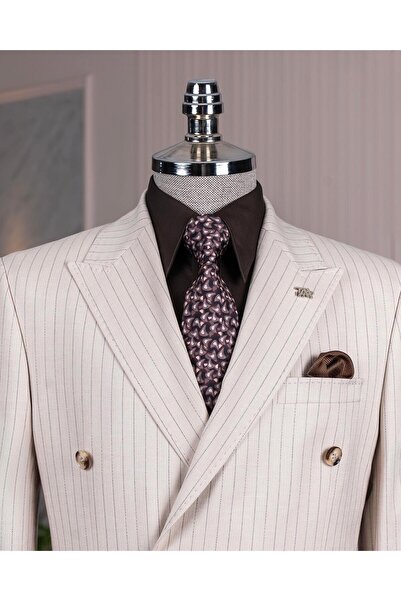 TerziAdemAltun Italian Style Slim Fit Double Breasted Jacket Pants Suit Beige T14468