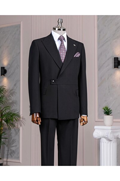 TerziAdemAltun İtalyan stil slim fit ceket pantalon takım elbise siyah T14379