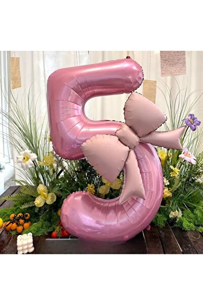 DÜVENCİ TİCARET İki Parça Büyük Pembe Sayı Kurdele Folyo Balon Seti